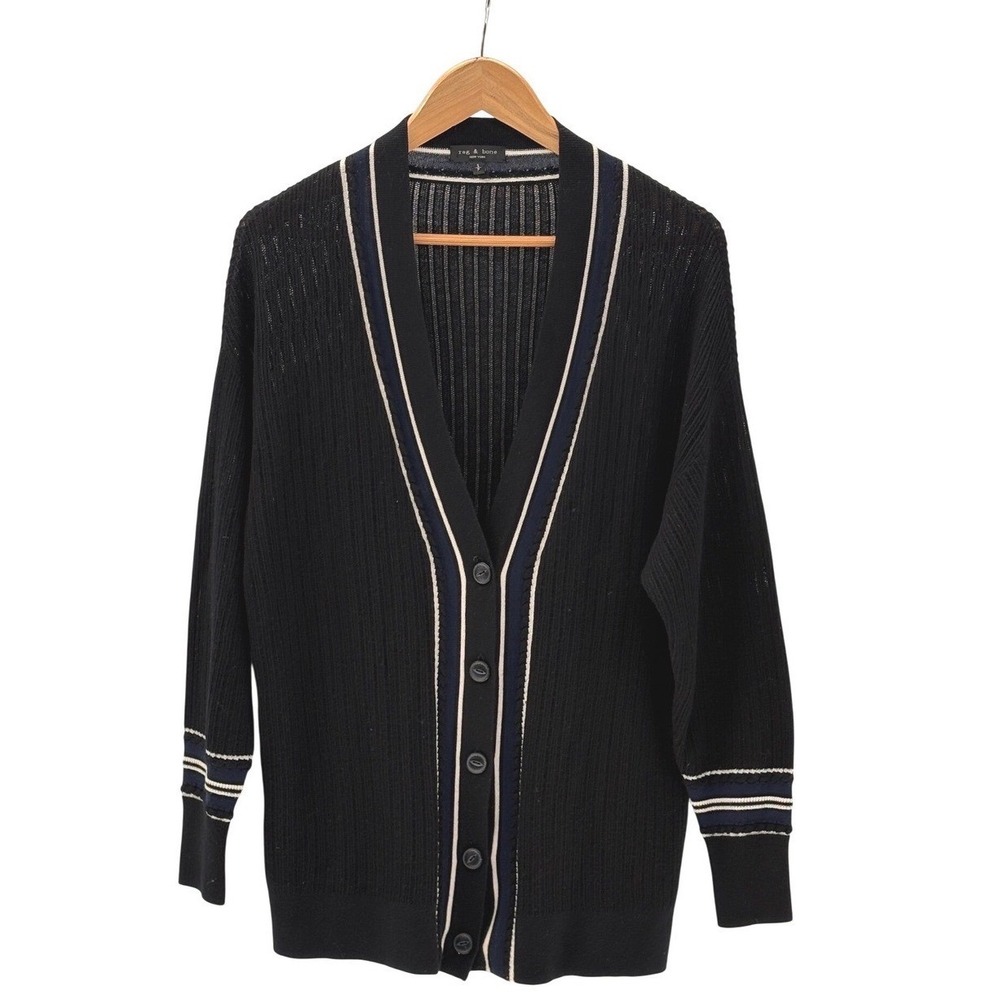 Rag & Bone Cardigan Sweater Wool Preppy Oversized Black Y2K Varsity‎ Women Small